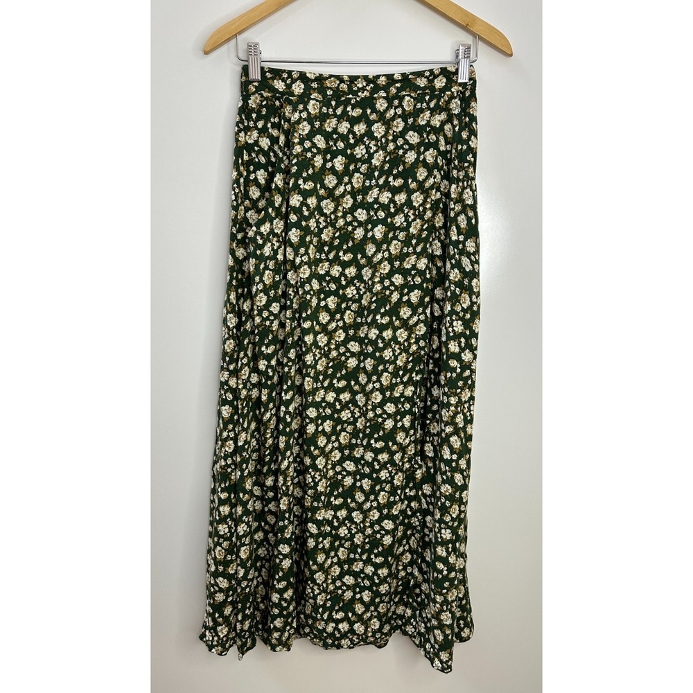 Vintage American Eagle Outfitters Green Floral Maxi Skirt Rayon 90s Boho Medium - Picture 15 of 15